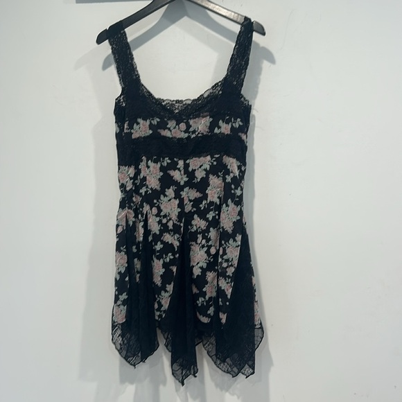 Rare Current Mood Dolls Kill Black Floral Lace Chiffon Mini Slip Dress medium - Picture 4 of 6